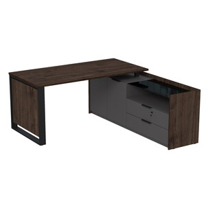 Стол рабочий на опорной двусоставной тумбе, с ящиками (метабокс), с замком