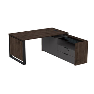 Стол рабочий с люч, на опор двусоставной тумбе, с ящиками (метабокс), с код замком