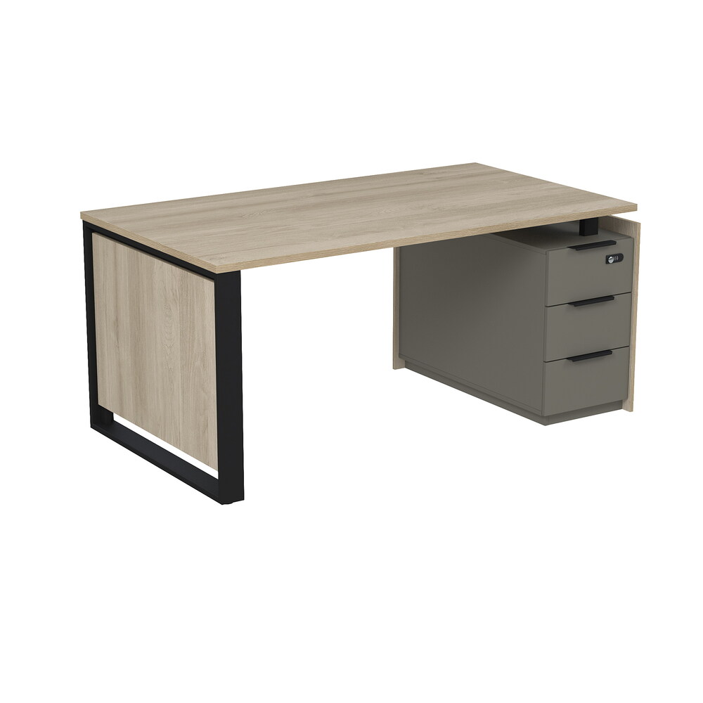 Стол рабочий на опорной угловой тумбе, с ящиками (метабокс), с код замком