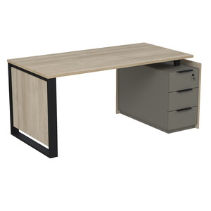 Стол рабочий на опорной угловой тумбе, с ящиками, с замком