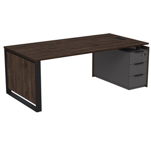 Стол рабочий с люч, на опорной угловой тумбе, с ящиками (метабокс), с код замком