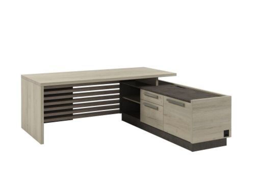 Стол руководителя с опорной тумбой с блоком розеток (правый)