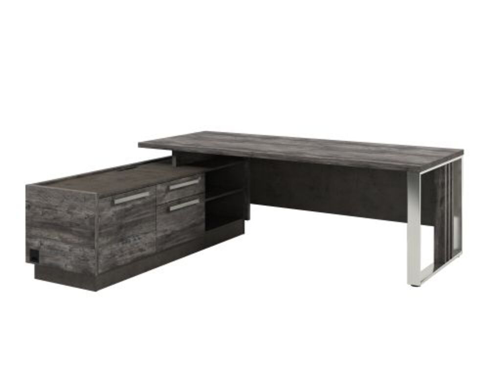 Стол руководителя с опорной тумбой с блоком розеток (левый)