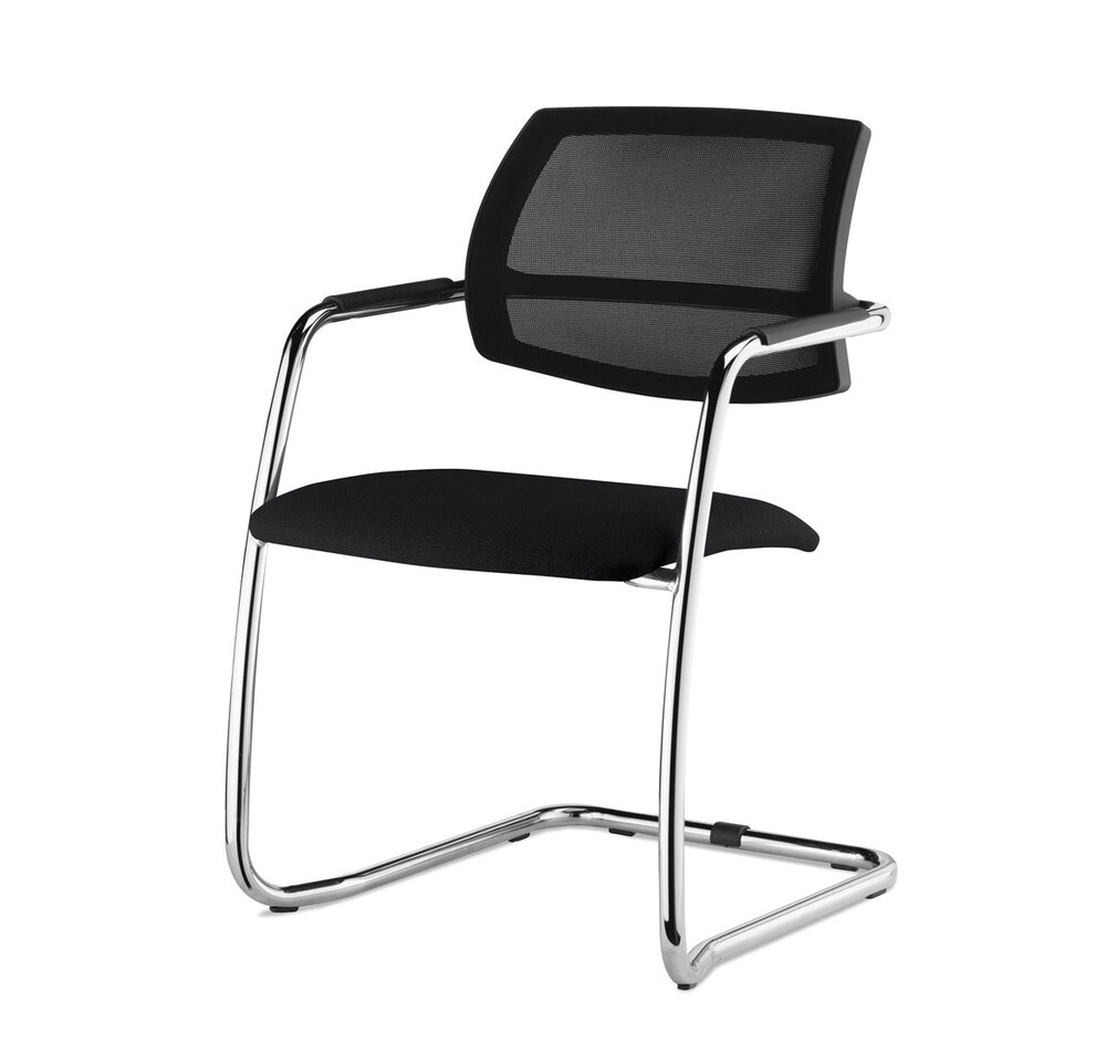 URBAN-MESH Кресло полозья,кожа ЧЕРНЫЙ/ХРОМ