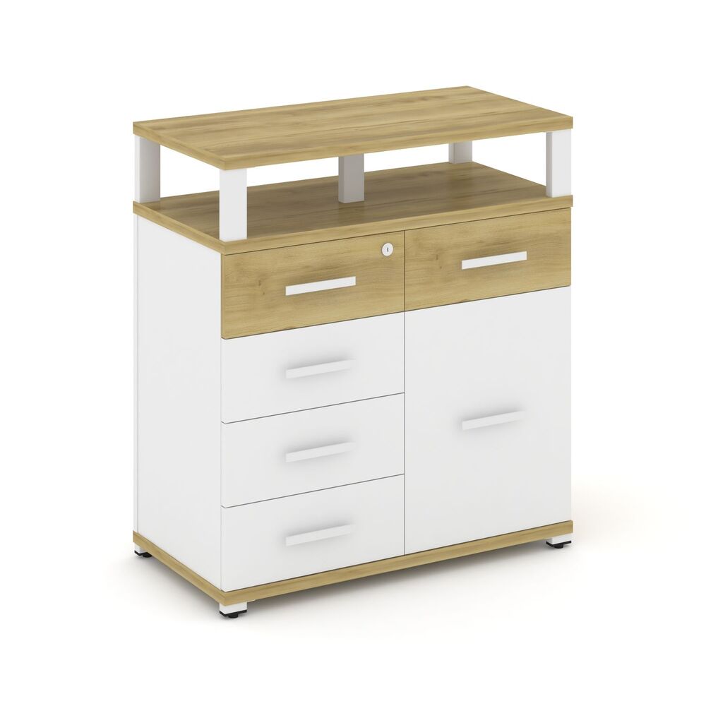 Тумба приставная широкая 5 ящиков + 1 распашной фасад с надставкой широкой