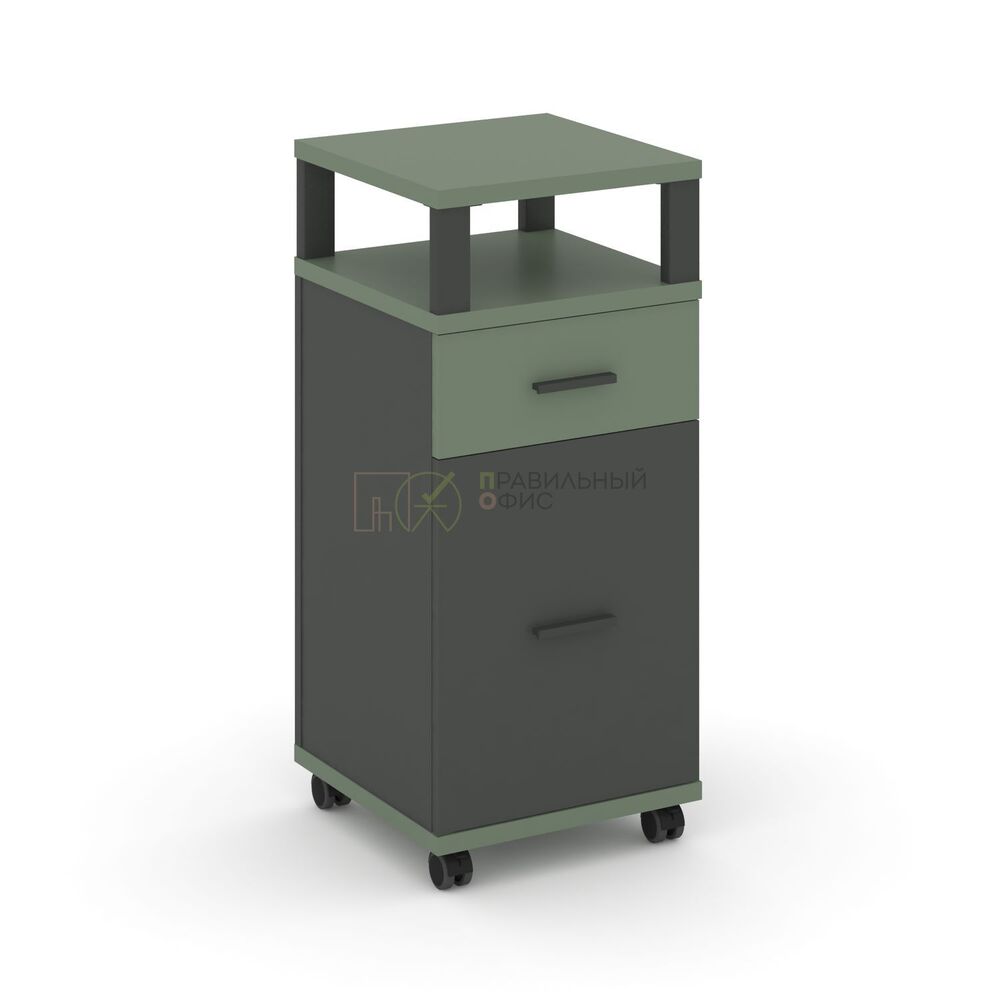 Тумба мобильная 1 ящик + 1 распашной фасад с надставкой