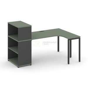 Стол эргономичный с опорным стеллажом с надставкой низкой правый