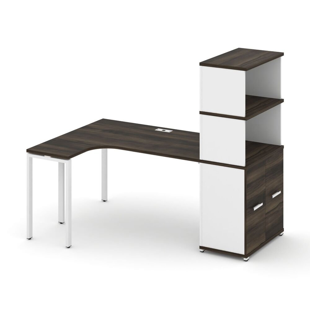 Стол эргономичный с опорным распашным шкафом с надставкой высокой левый