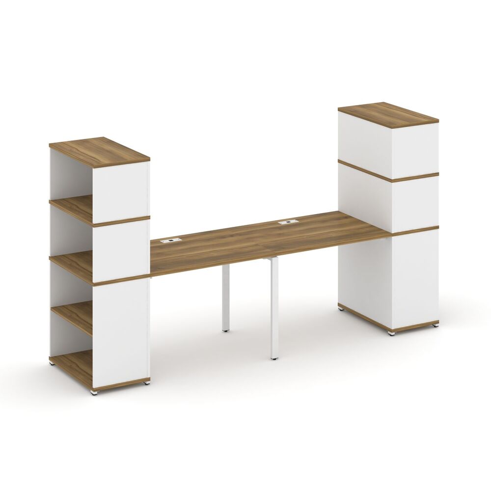 Рабочая станция с опорными стеллажами с надставкой высокой