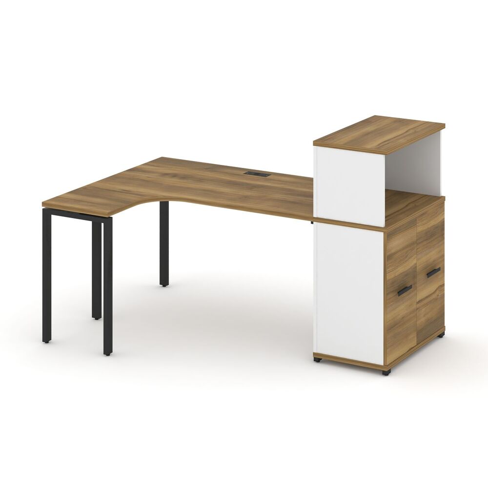 Стол эргономичный с опорным распашным шкафом с надставкой низкой левый