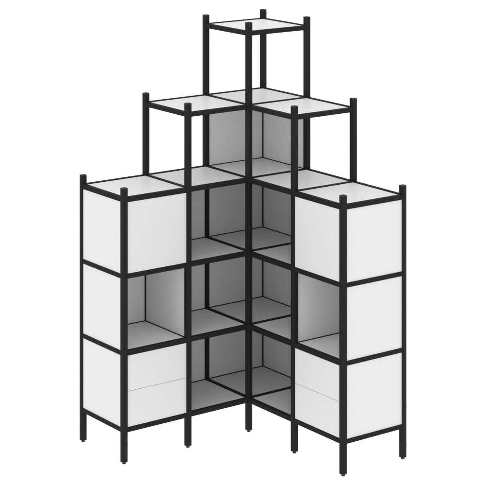 Угловой внутренний стеллаж наборный