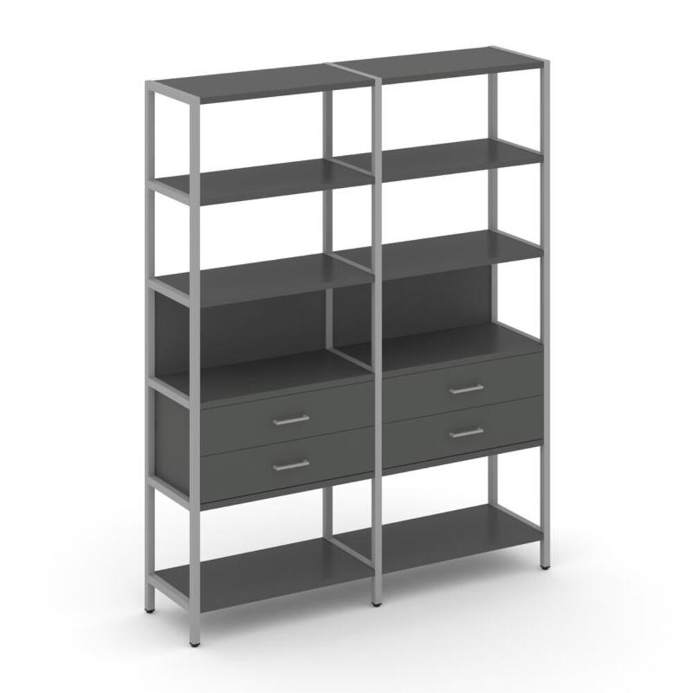 Двухсекционный стеллаж пятиярусный с ящиками