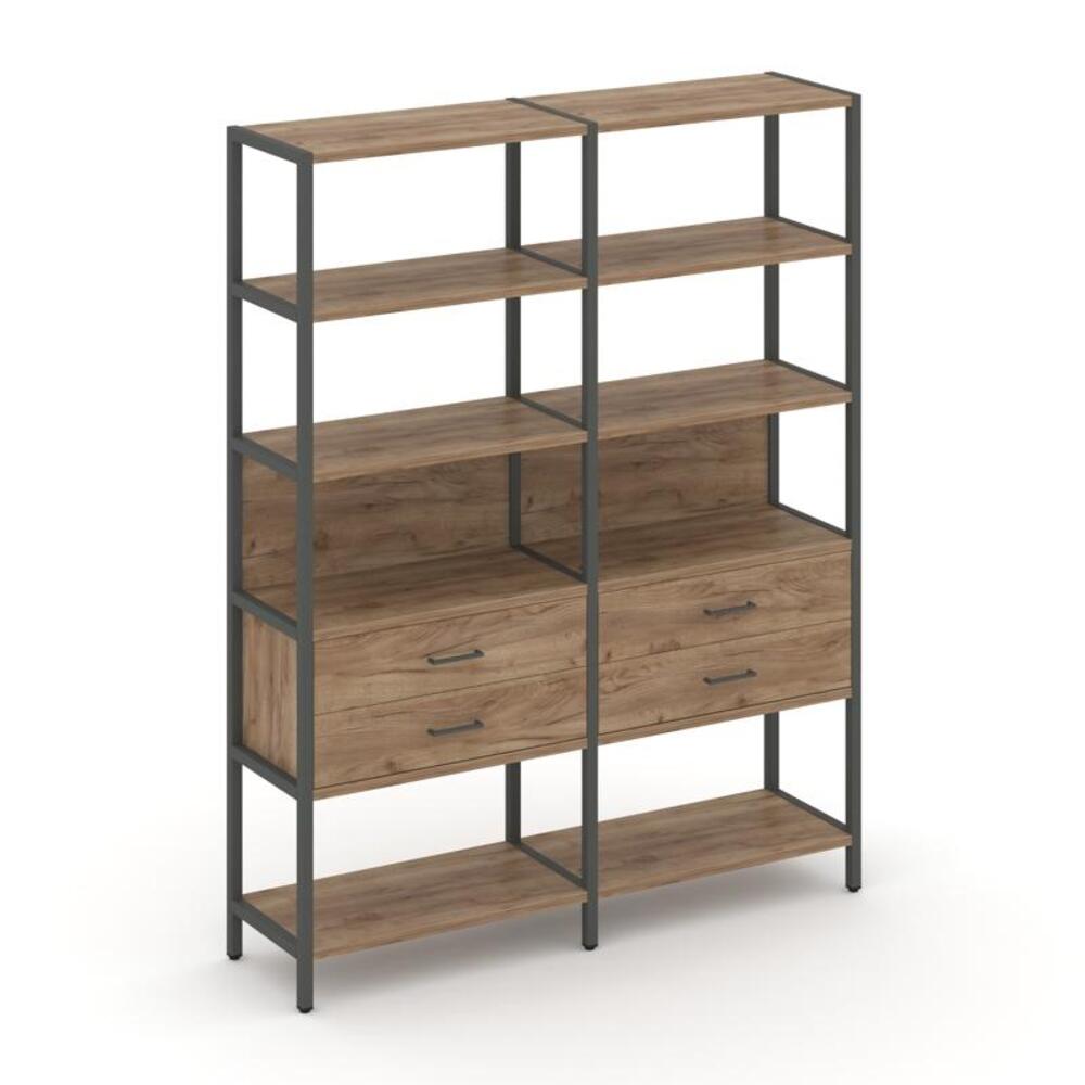 Двухсекционный стеллаж пятиярусный с ящиками