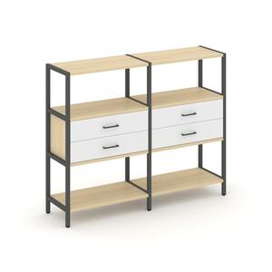Двухсекционный стеллаж трехярусный с ящиками