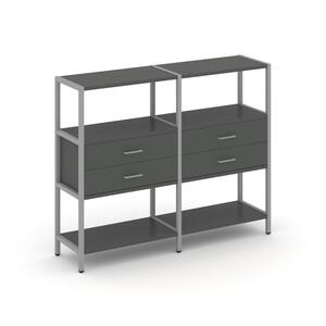 Двухсекционный стеллаж трехярусный с ящиками