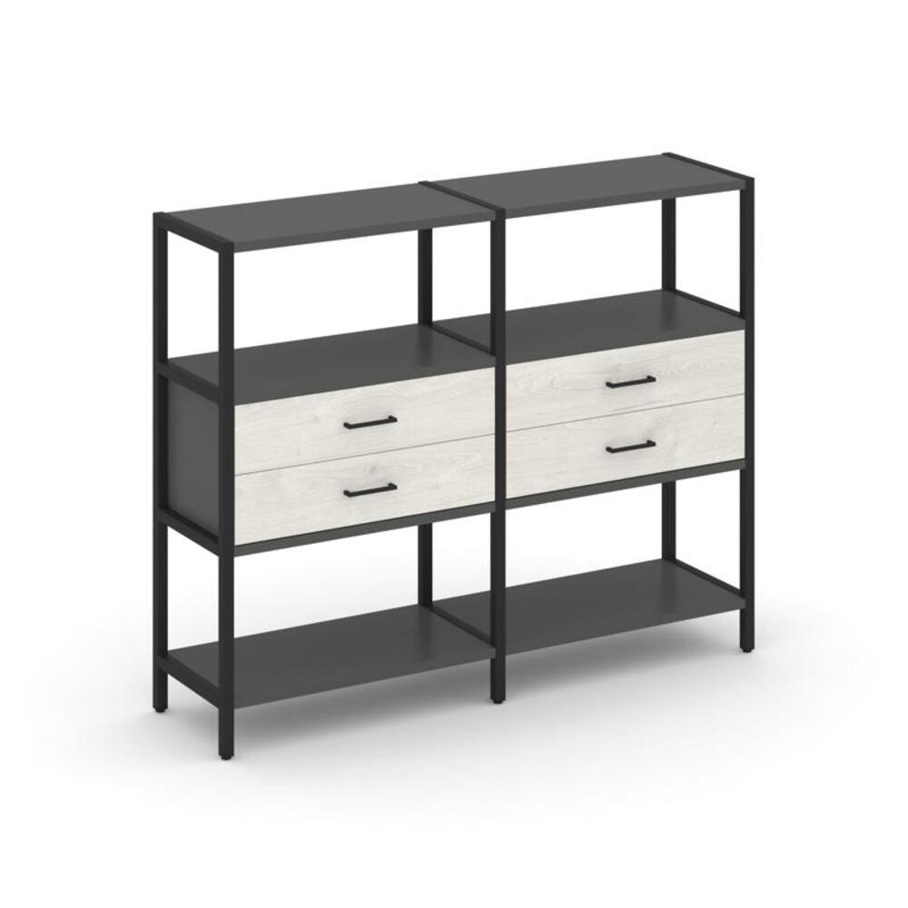 Двухсекционный стеллаж трехярусный с ящиками