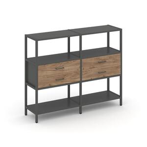 Двухсекционный стеллаж трехярусный с ящиками