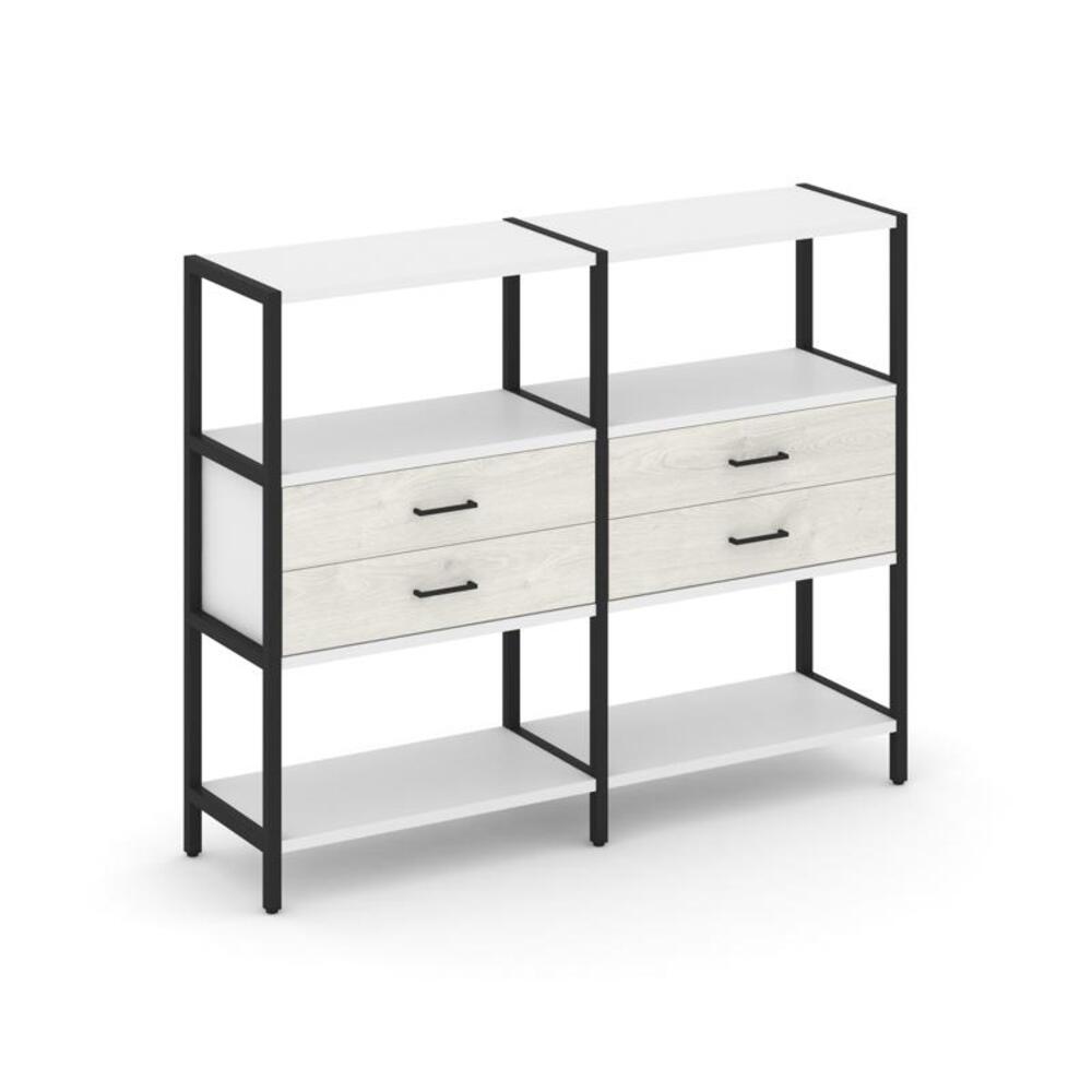 Двухсекционный стеллаж трехярусный с ящиками