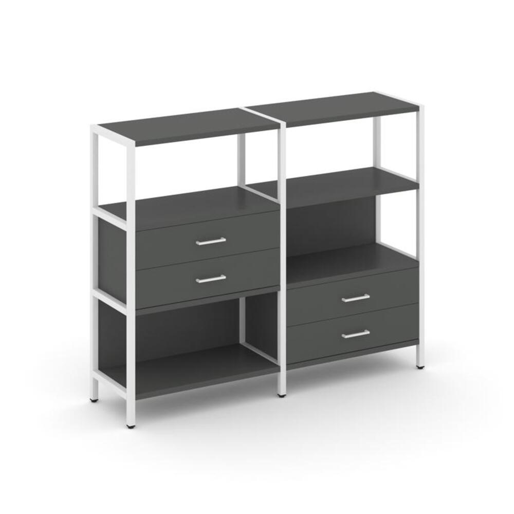 Двухсекционный стеллаж трехярусный с ящиками