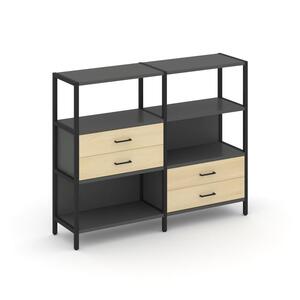 Двухсекционный стеллаж трехярусный с ящиками