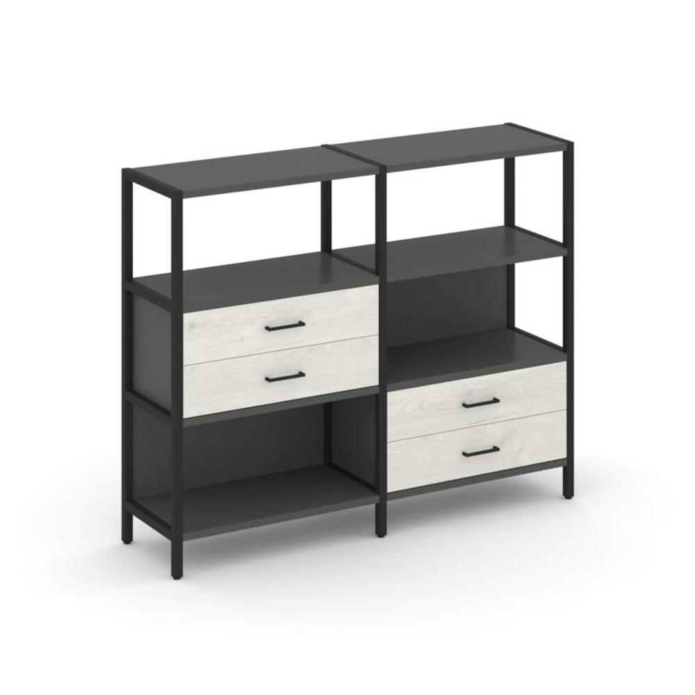 Двухсекционный стеллаж трехярусный с ящиками