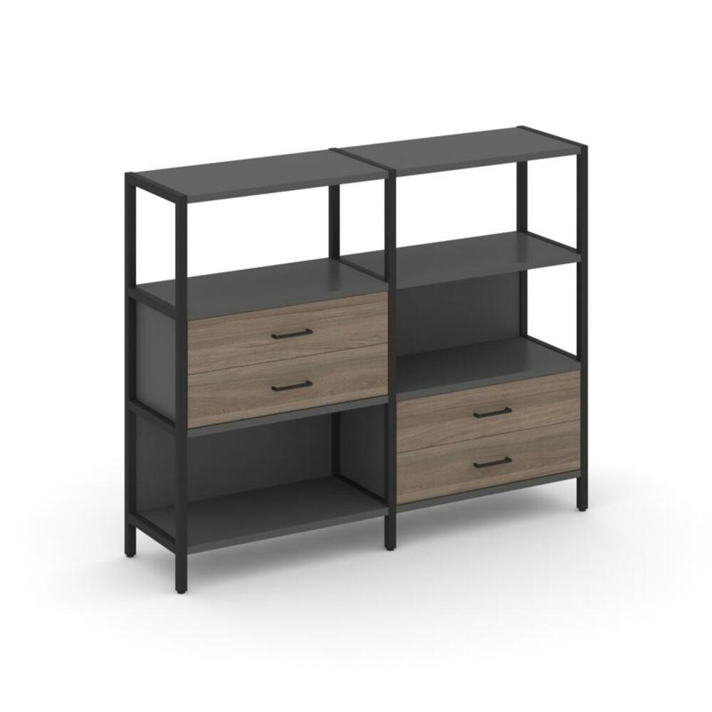 Двухсекционный стеллаж трехярусный с ящиками