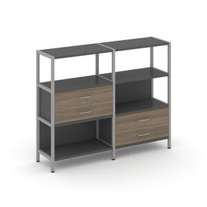 Двухсекционный стеллаж трехярусный с ящиками