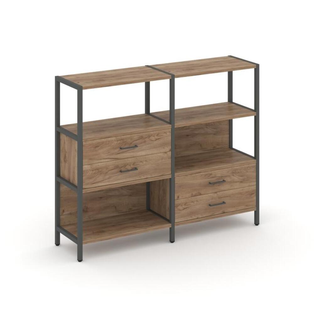 Двухсекционный стеллаж трехярусный с ящиками