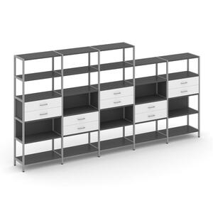 Пятисекционный стеллаж пятиярусный с ящиками