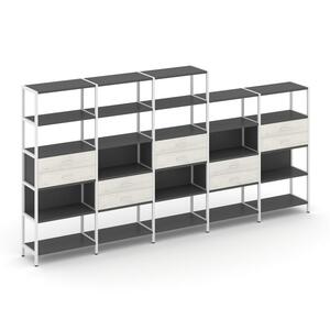 Пятисекционный стеллаж пятиярусный с ящиками