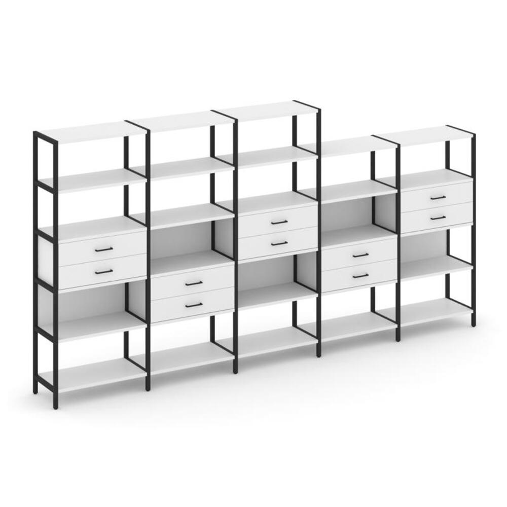 Пятисекционный стеллаж пятиярусный с ящиками