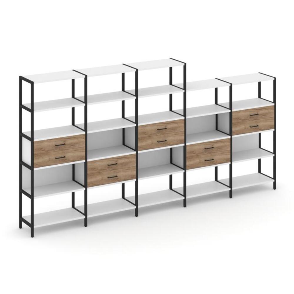 Пятисекционный стеллаж пятиярусный с ящиками