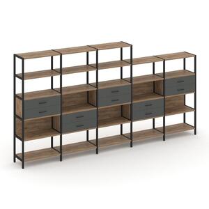 Пятисекционный стеллаж пятиярусный с ящиками