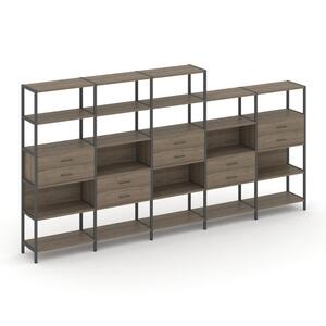 Пятисекционный стеллаж пятиярусный с ящиками