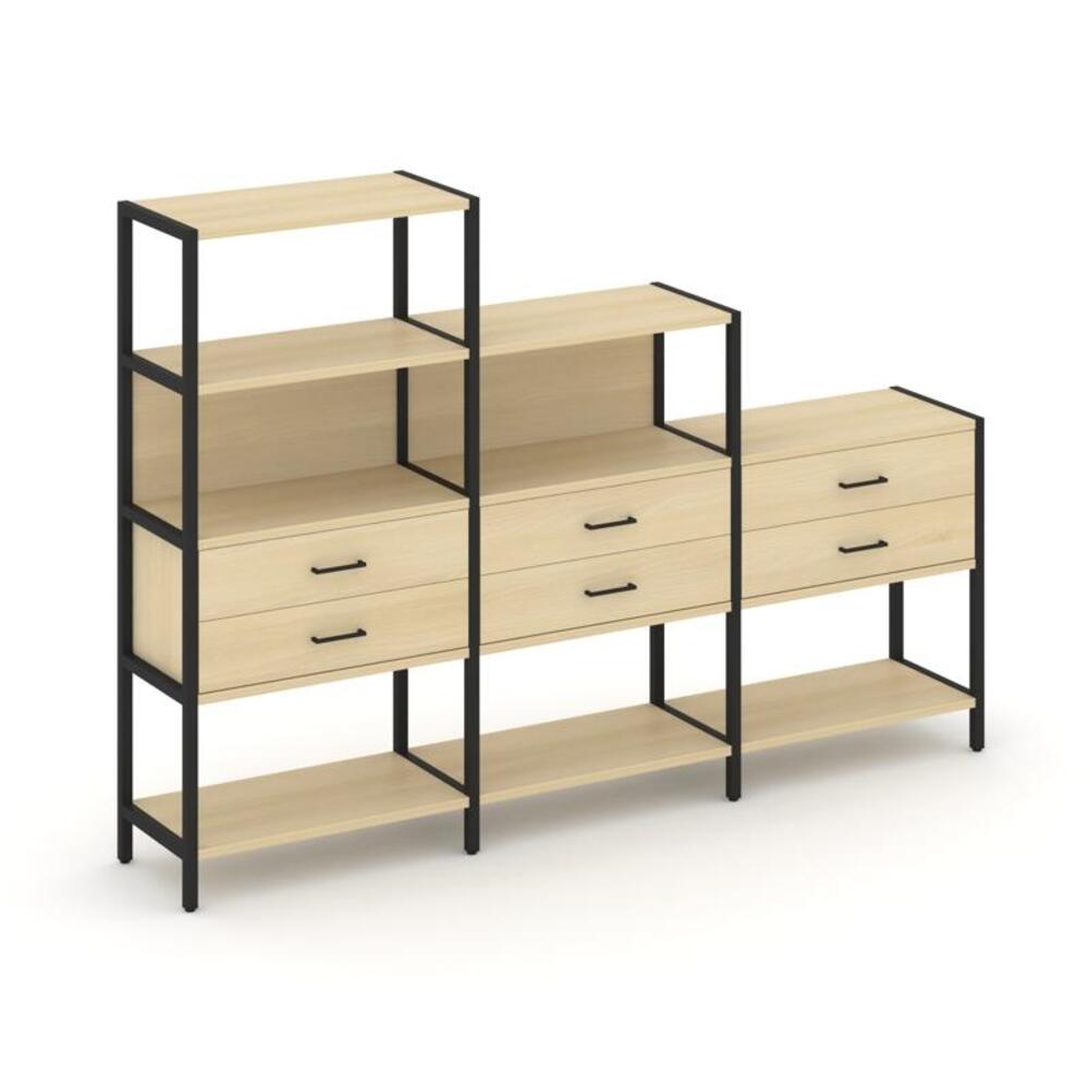 Трехсекционный стеллаж четырех/трех/двухярусный с ящиками