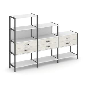 Трехсекционный стеллаж четырех/трех/двухярусный с ящиками