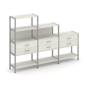 Трехсекционный стеллаж четырех/трех/двухярусный с ящиками
