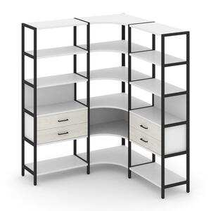 Трехсекционный угловой стеллаж пятиярусный с ящиками