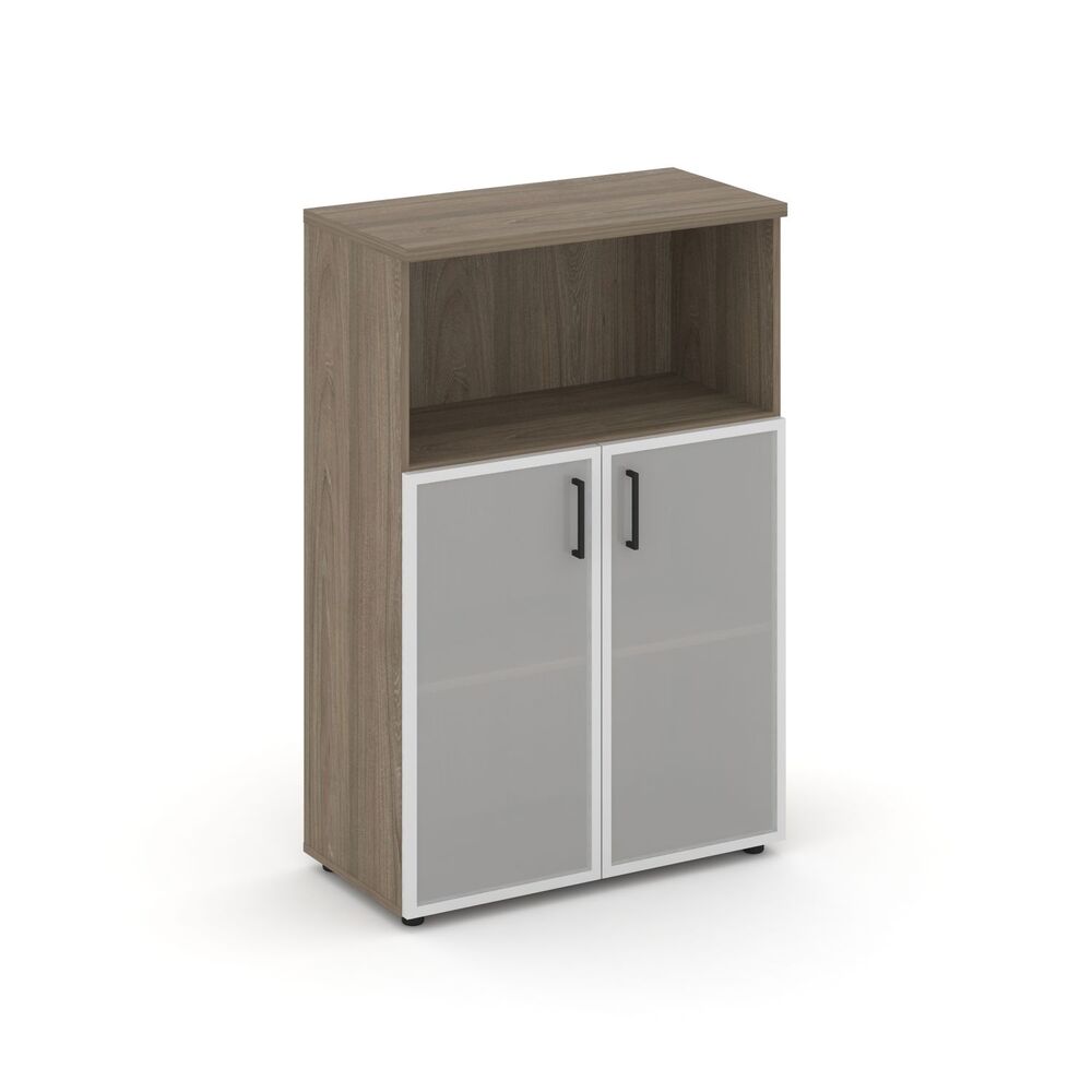 Шкаф средний широкий (2 низких фасада стекло сатин в раме)