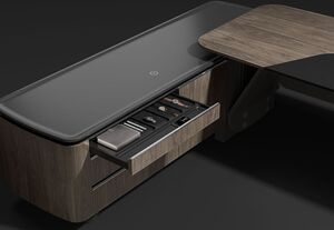 Стол руководителя на опорной сервисной тумбе (левый)